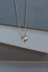 14 Karat Yellow Gold Mirror Diamond Heart Pendant