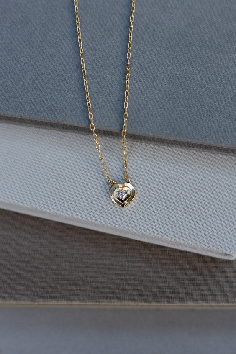 14 Karat Yellow Gold Mirror Diamond Heart Pendant