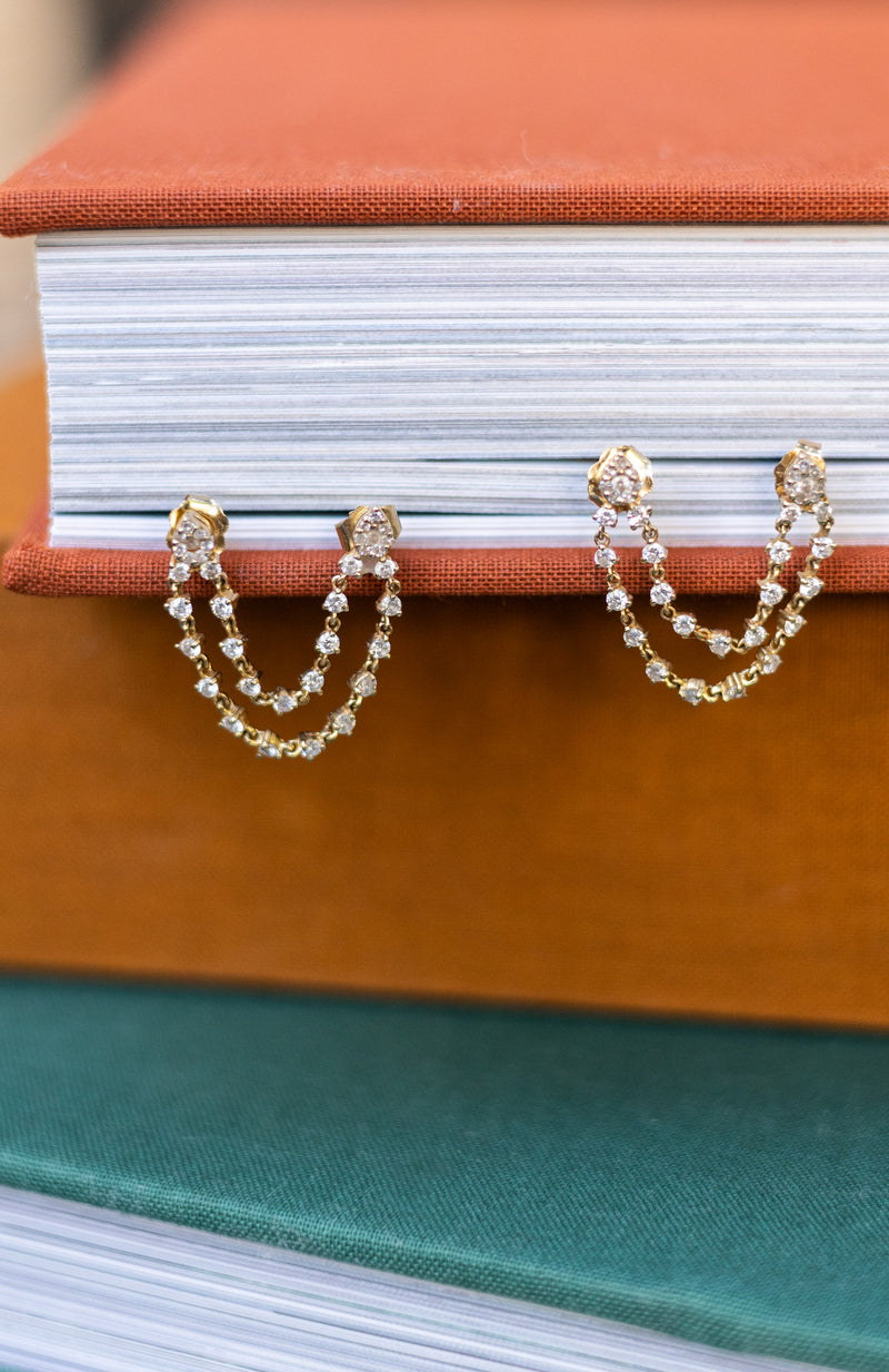 14 Karat Gold Diamond Double-Piercing Single Earring