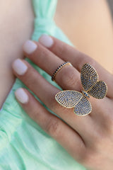 Yellow Gold and Blue Sapphire Fluttering Butterfly Ring