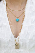 Load image into Gallery viewer, Yellow Gold Diamond and Turquoise Chubby Heart Charm
