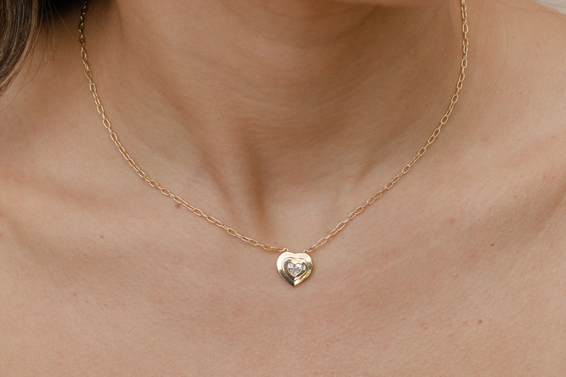 14 Karat Yellow Gold Mirror Diamond Heart Pendant