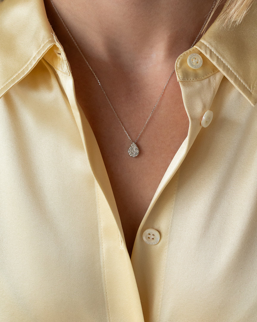 White Gold Pave Diamond Slide Large Pear Necklace