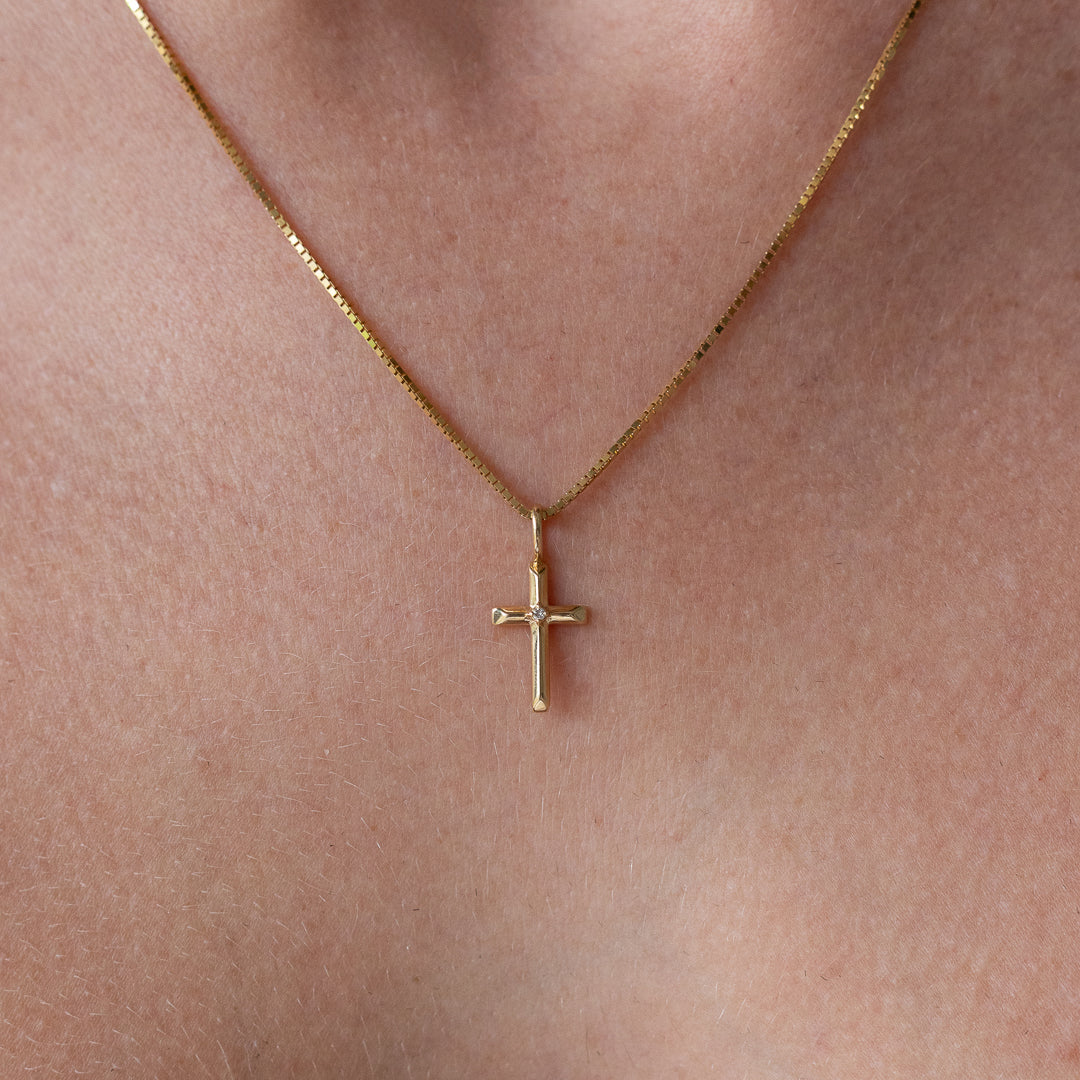 Yellow Gold Diamond Cross Charm