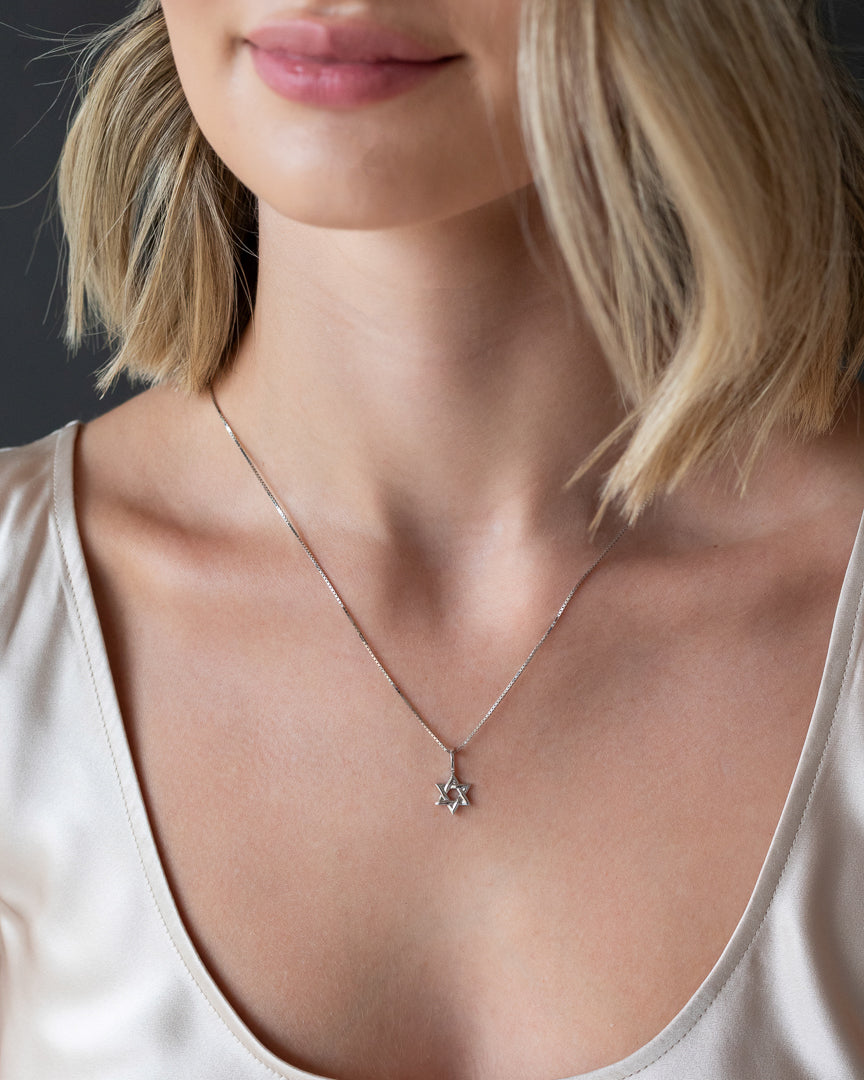 White Gold Star of David Charm