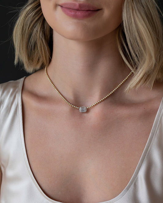 18 Karat Yellow Gold Mosaic 4.00cts Diamond 16.00" Tennis Necklace