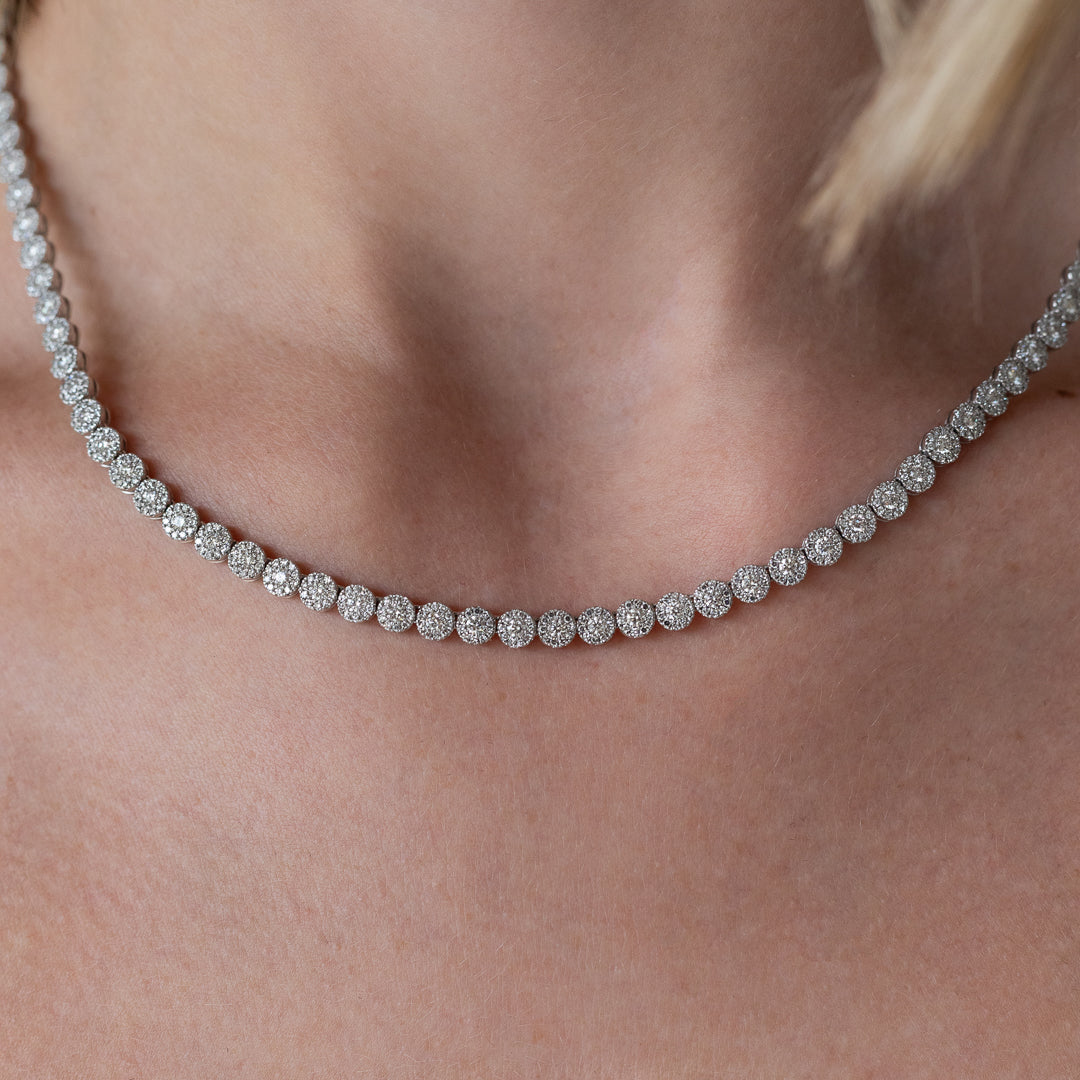 White Gold All The Way Scalloped Diamond 6.25cts Tennis Necklace