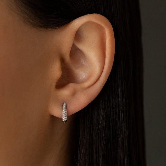Three Row Pave Diamond 10mm Hoops