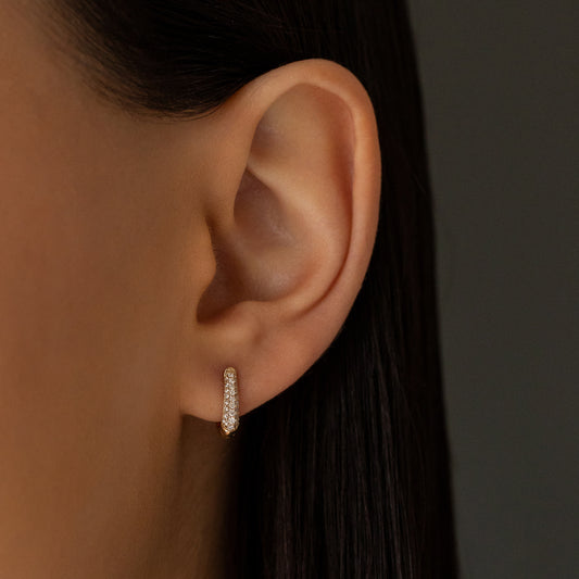 Three Row Pave Diamond 10mm Hoops