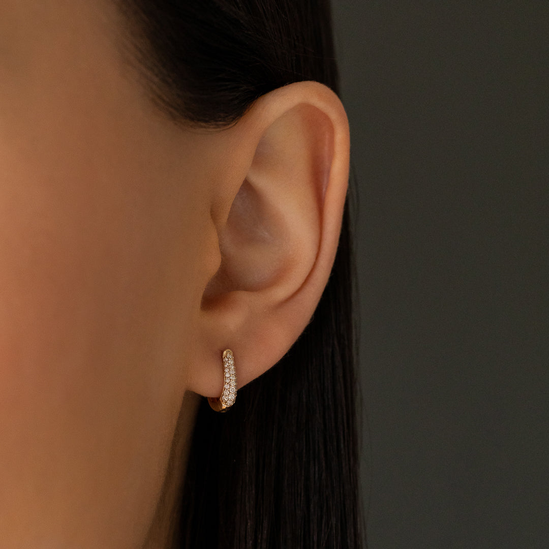 Three Row Pave Diamond 10mm Hoops