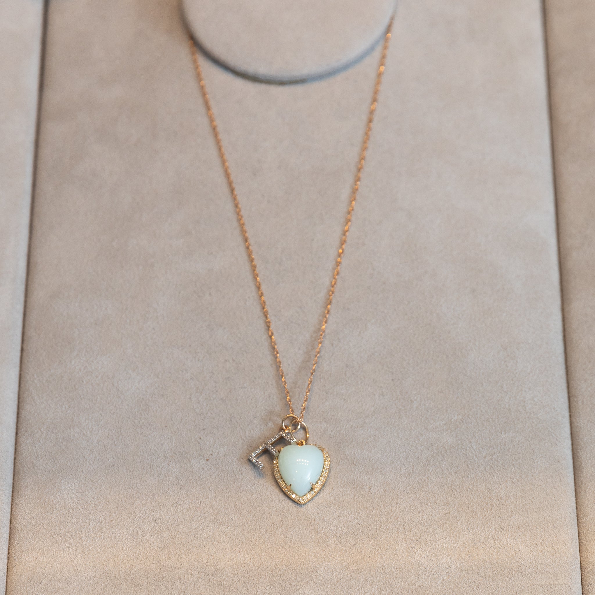 Yellow Gold Diamond and Green Chalcedony Chubby Heart Charm