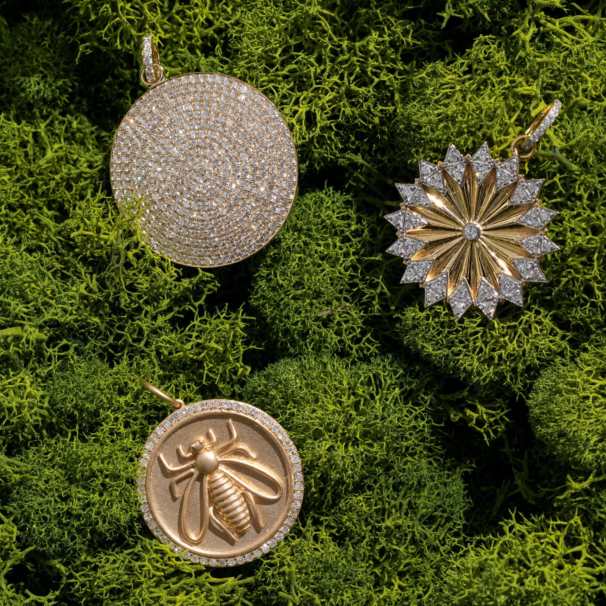 Yellow Gold and Diamond Bee Coin Pendant