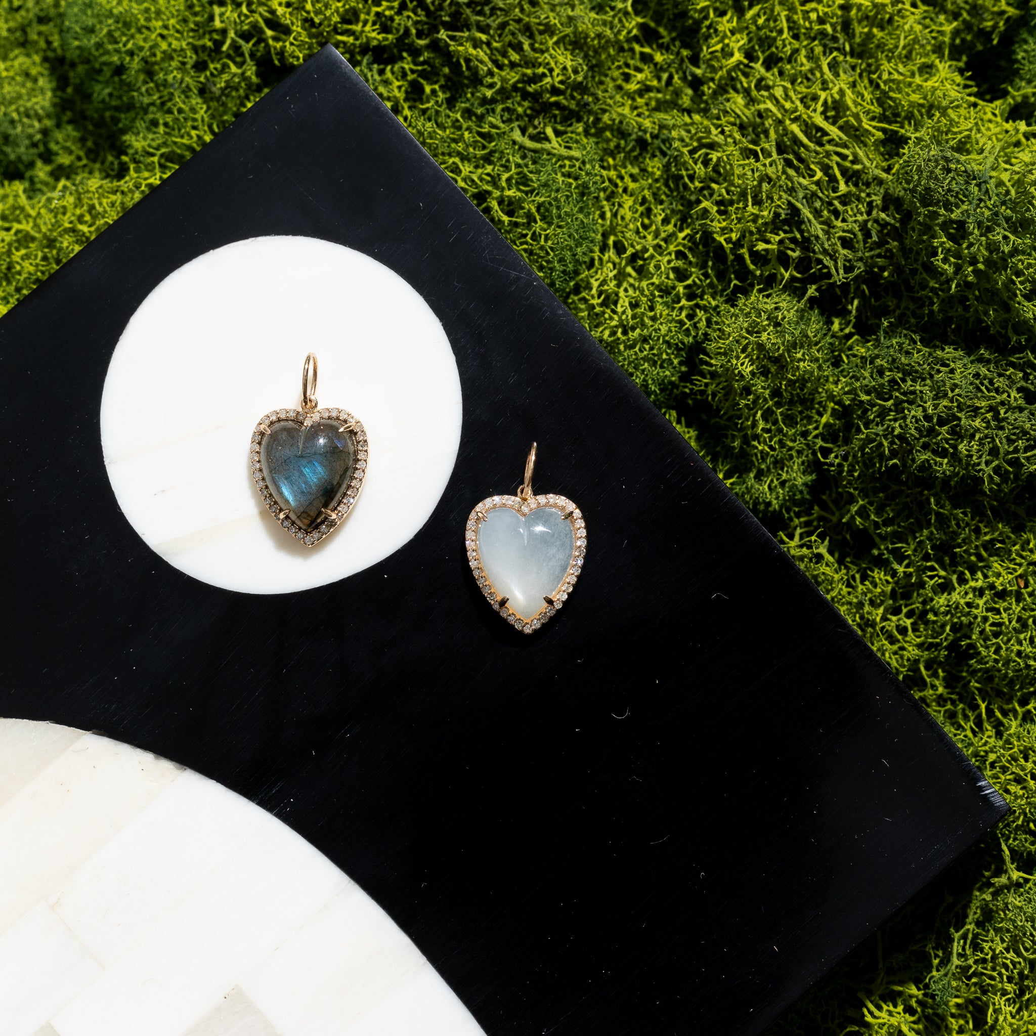 Yellow Gold Diamond and Labradorite Chubby Heart Charm