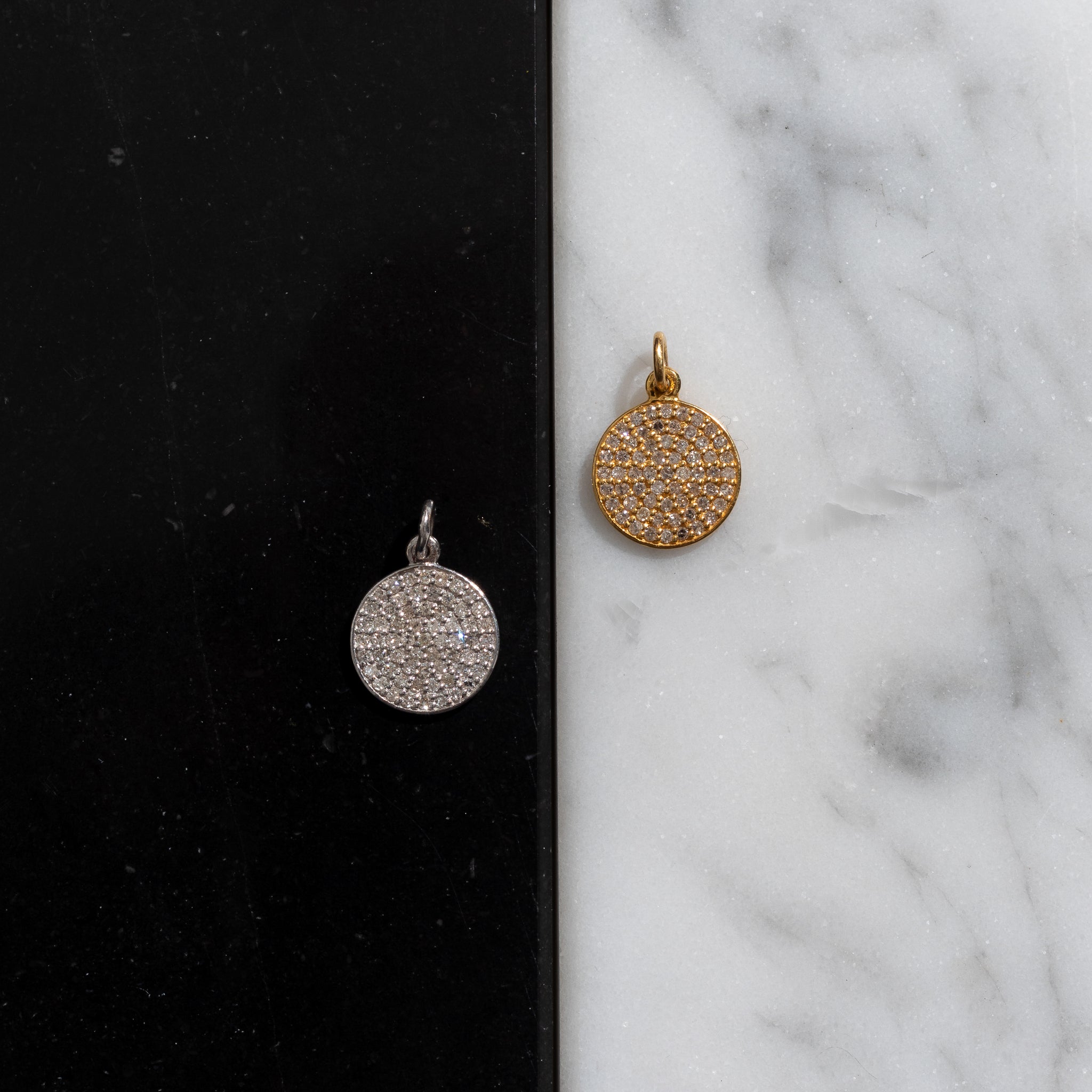 Small Yellow Gold and Diamond Disk Pendant