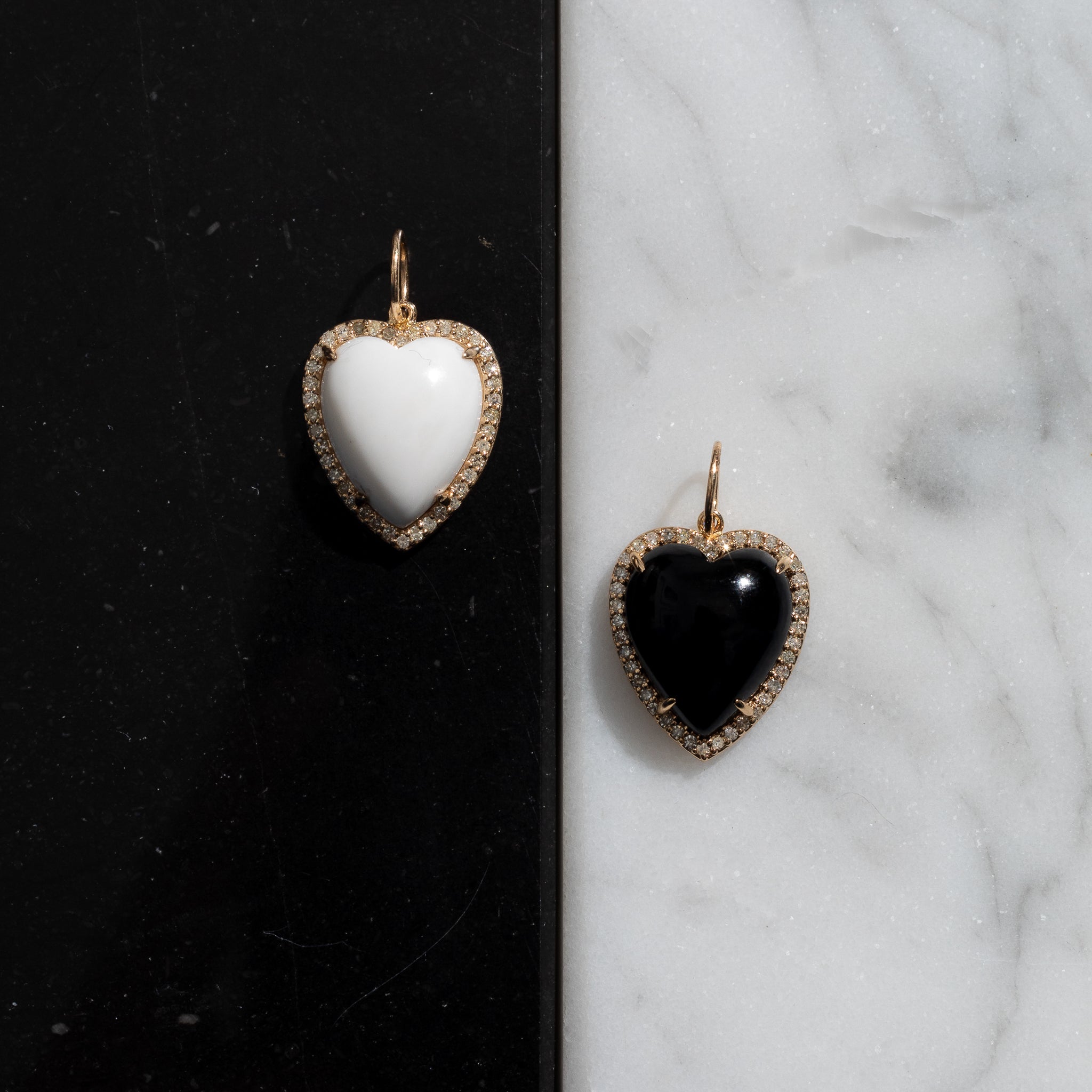 Yellow Gold Diamond and Black Onyx Chubby Heart Charm