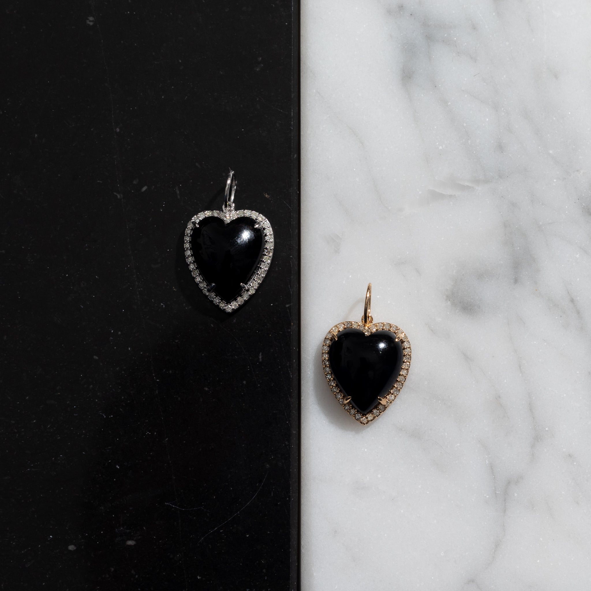 Yellow Gold Diamond and Black Onyx Chubby Heart Charm