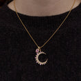 Load image into Gallery viewer, Yellow Gold Diamond and Pink Sapphire Medium Moon
