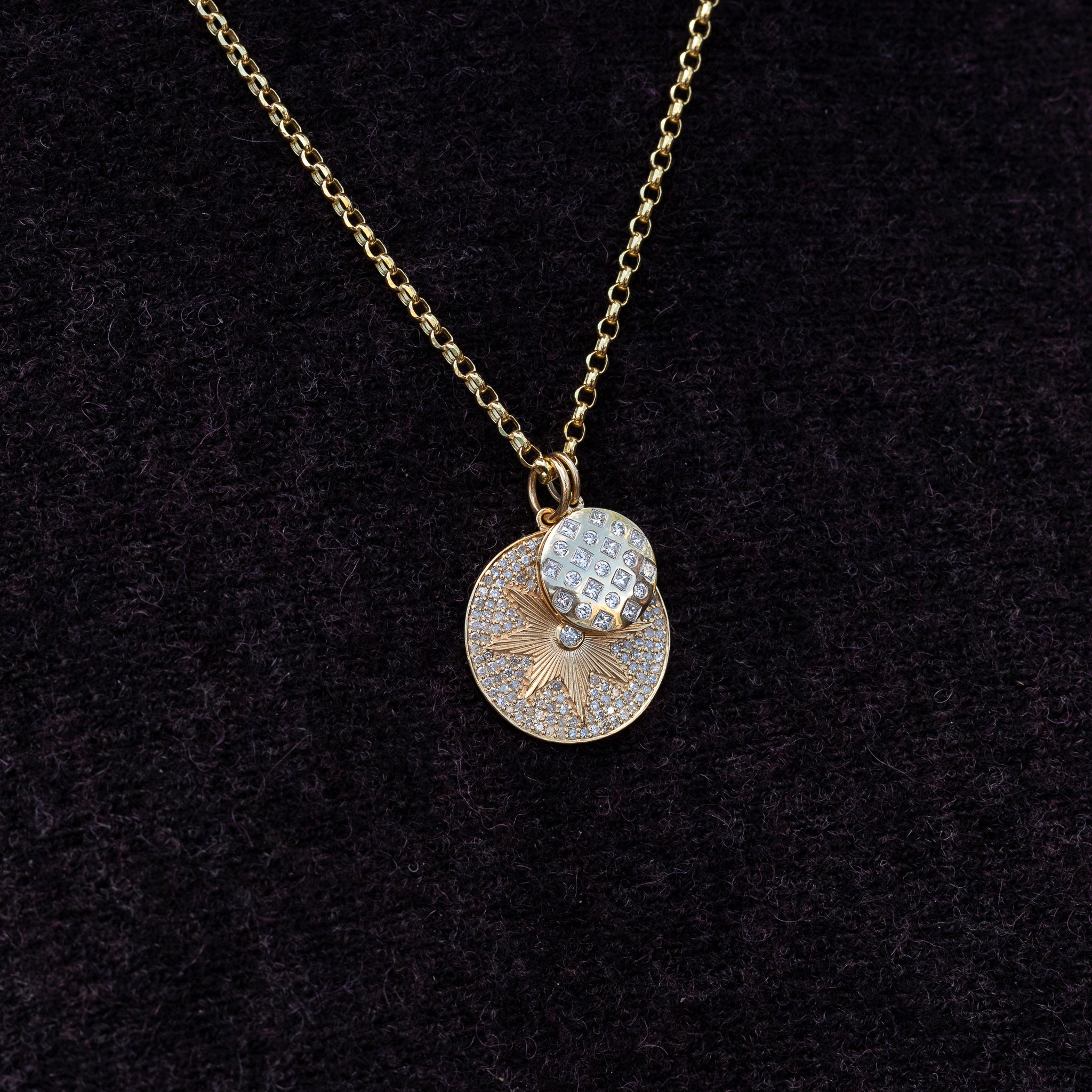 Yellow Gold Diamond Mixed Shape Disk Pendant