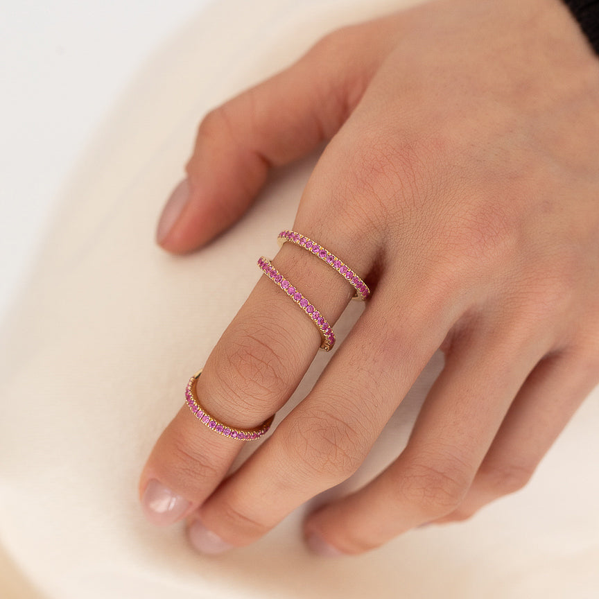 14 Karat Yellow Gold Pink Sapphire Knuckle Ring