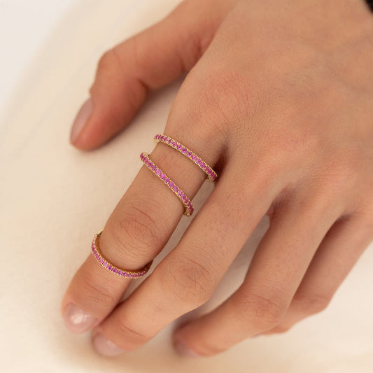 14 Karat Yellow Gold Pink Sapphire Knuckle Ring