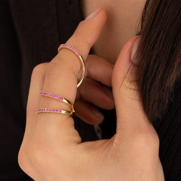 14 Karat Yellow Gold Pink Sapphire Knuckle Ring