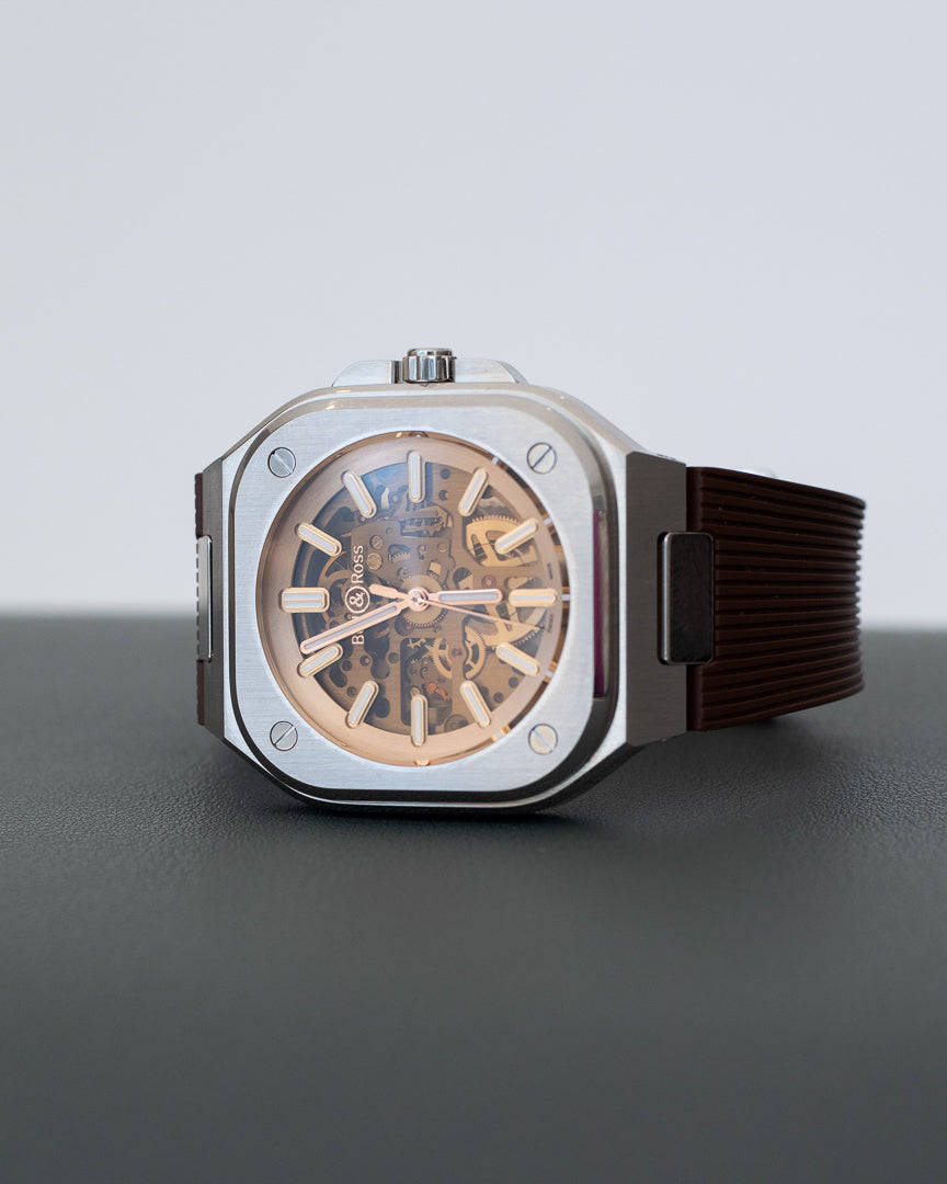 BELL & ROSS BR05-AUTO-STEEL-RUBBER-SKELETON GOLDEN-40MM