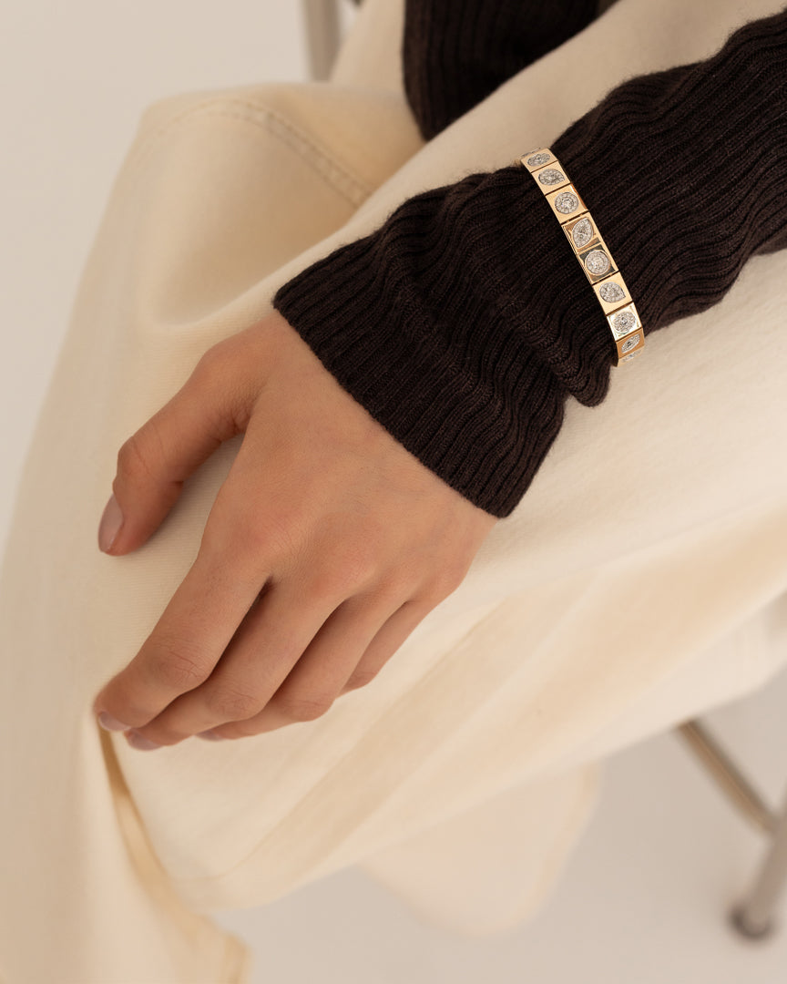 14 Karat Two Tone Multi Shape Diamond Bracelet