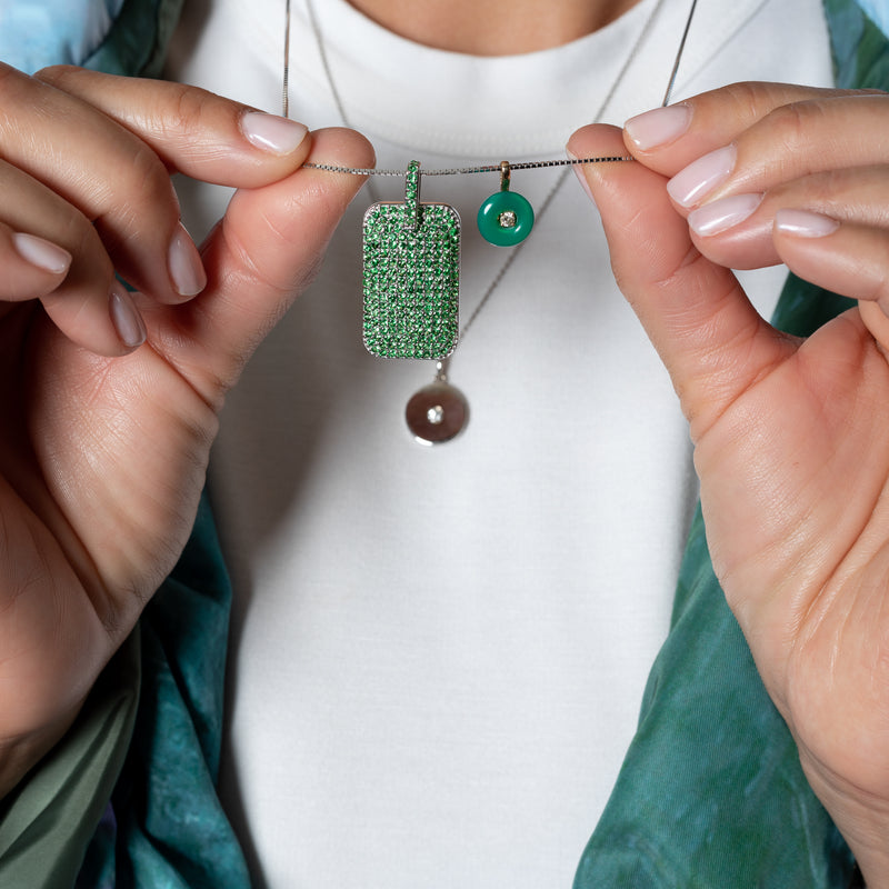 Yellow Gold Emerald and Diamond Button Charm