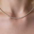 Load image into Gallery viewer, Yellow Gold Half Bezel All The Way 13.00cts Round Diamond 17.00" Tennis Necklace
