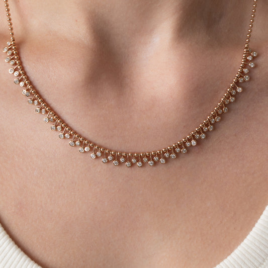 Rose Gold Diamond Drop Bezel Ball Chain Necklace