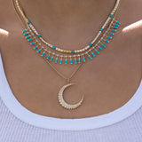 14 Karat Diamond and Turquoise Baguette Necklace