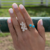 14 Karat Yellow Gold and Diamond Turquoise Halo Ring