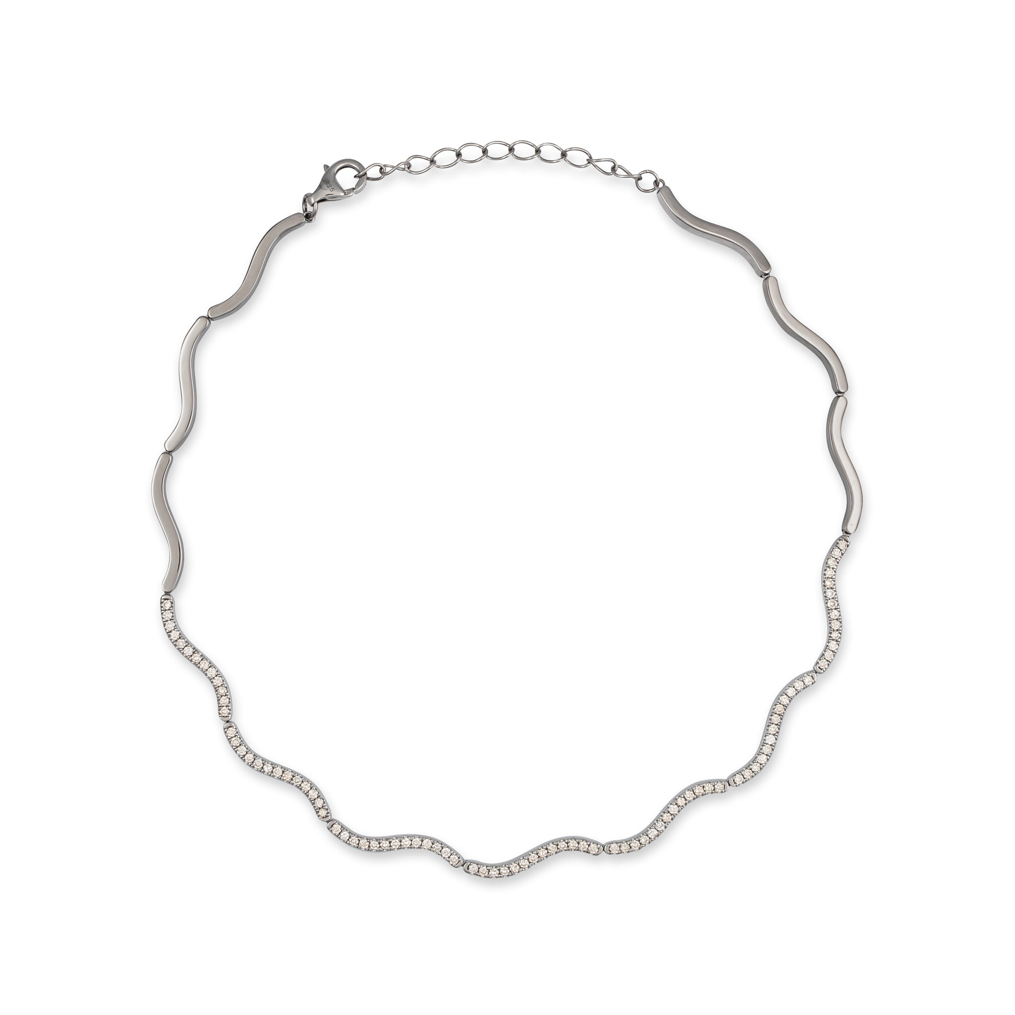 Sterling Silver and Diamond Wave Necklace