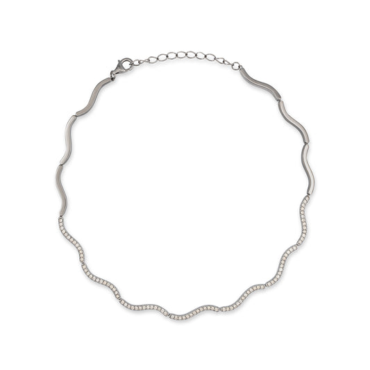 Sterling Silver and Diamond Wave Necklace