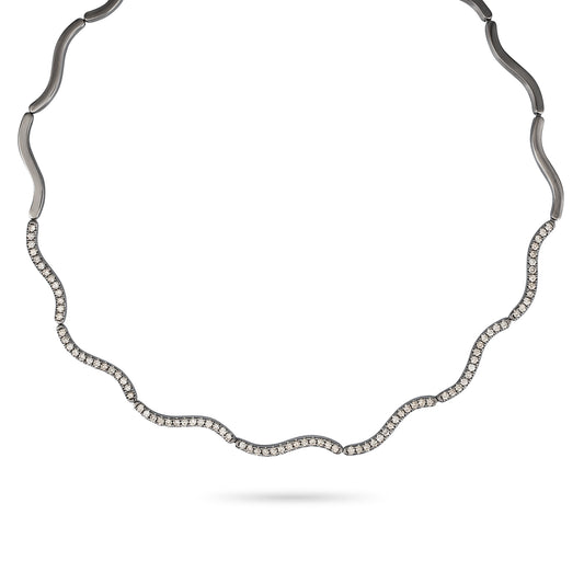 Sterling Silver and Diamond Wave Necklace