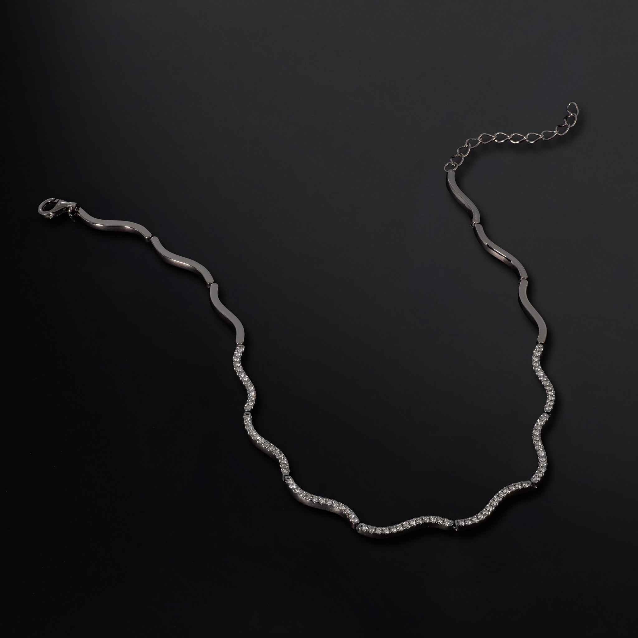 Sterling Silver and Diamond Wave Necklace