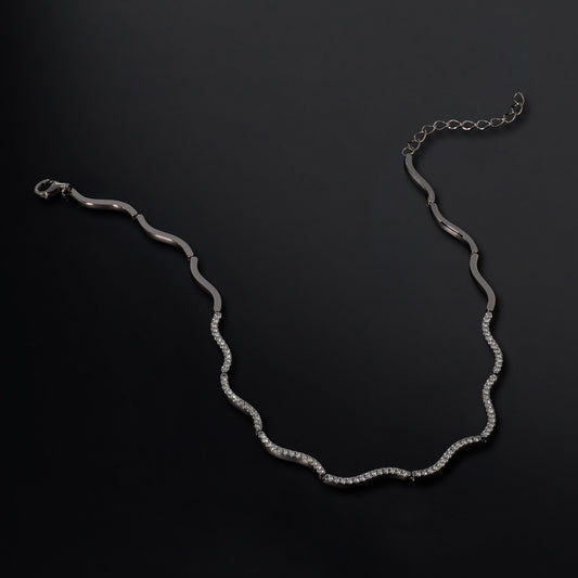 Sterling Silver and Diamond Wave Necklace