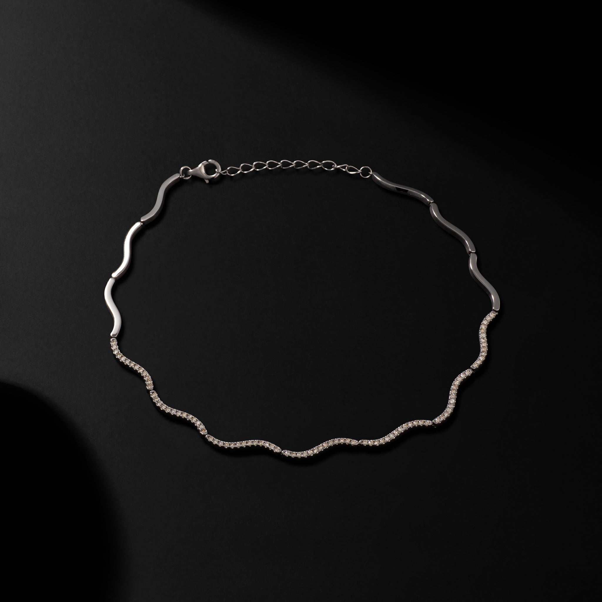 Sterling Silver and Diamond Wave Necklace