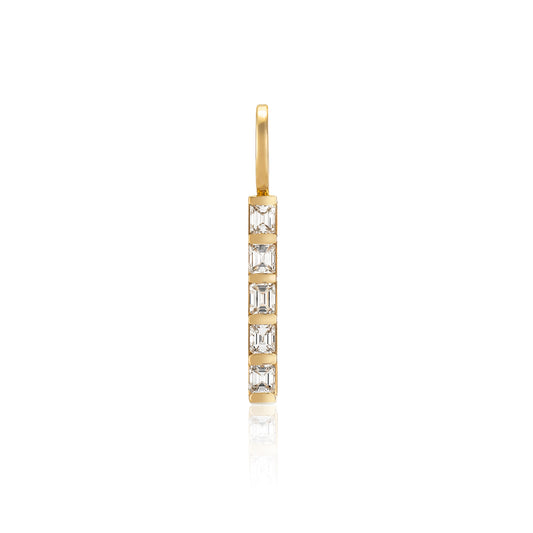 14 Karat Yellow Gold and Emerald Cut Diamond Single Line Pendant