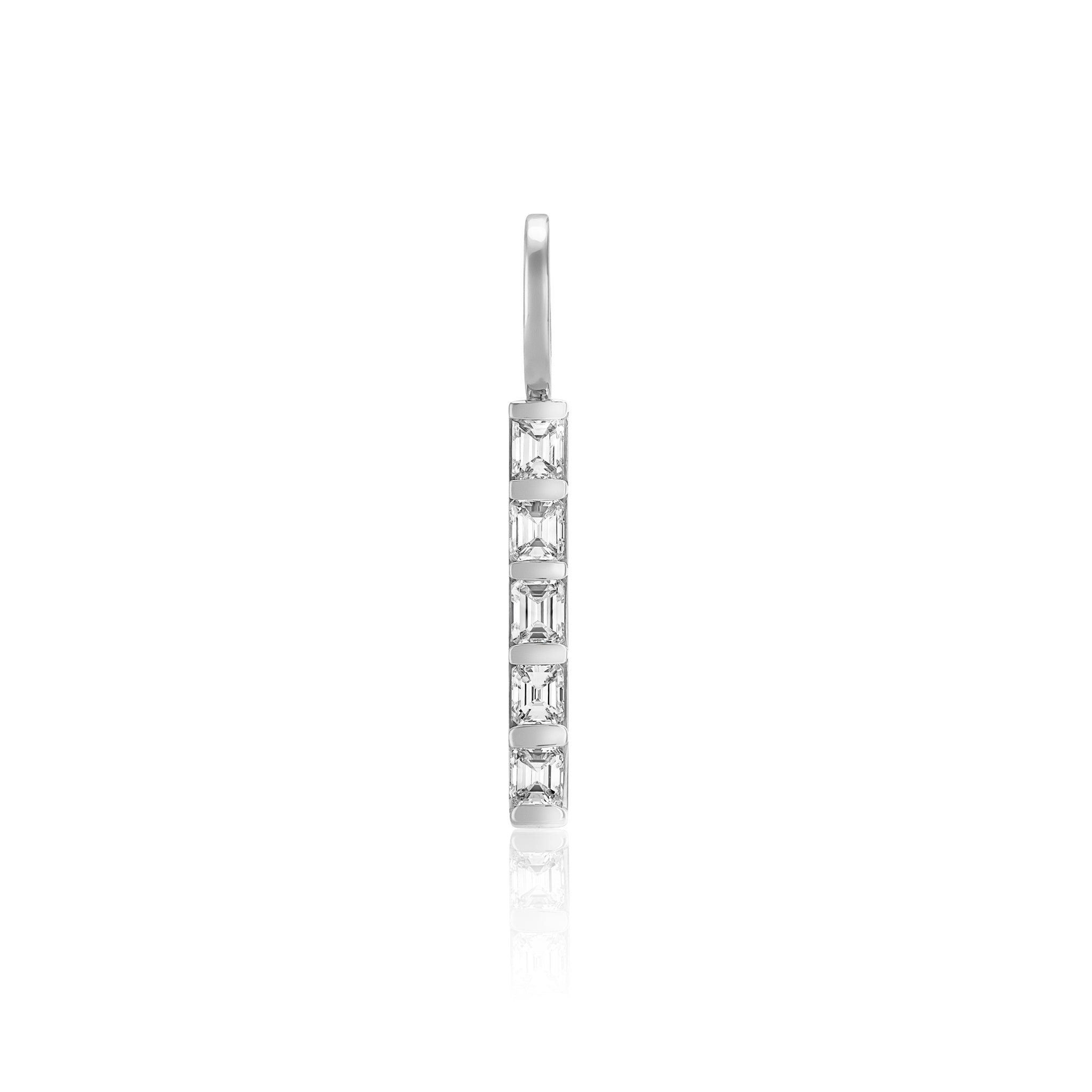 14 Karat White Gold and Emerald Cut Diamond Single Line Pendant