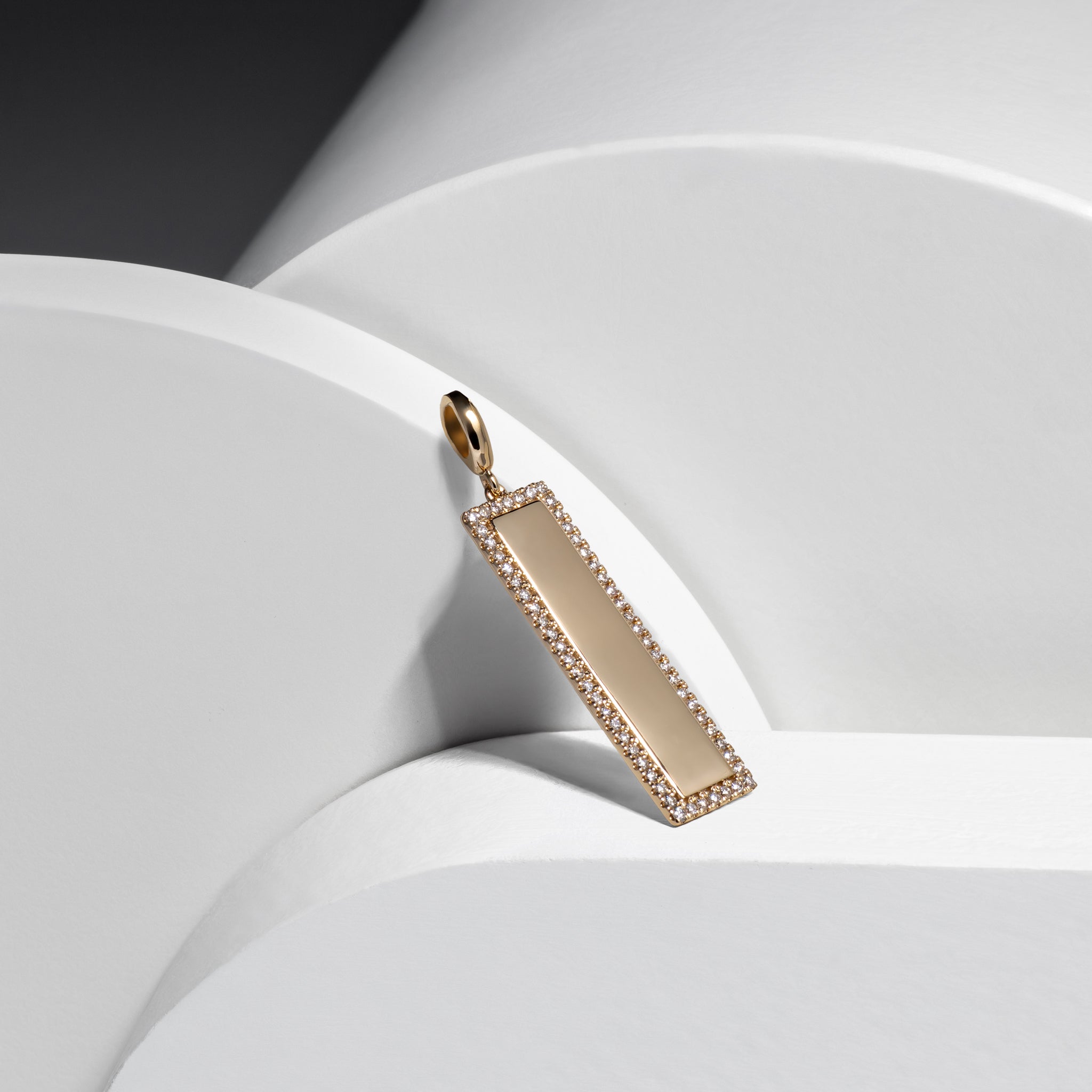 14 Karat Yellow Gold and Diamond Slim Tag Pendant