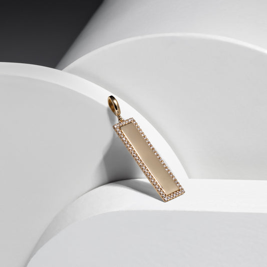 14 Karat Yellow Gold and Diamond Slim Tag Pendant