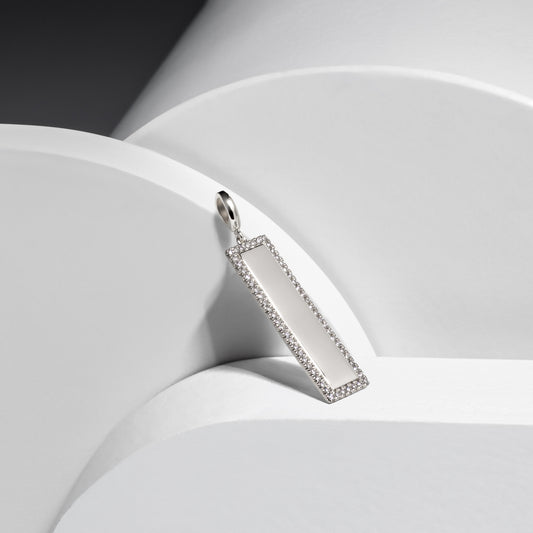 14 Karat White Gold and Diamond Slim Tag Pendant