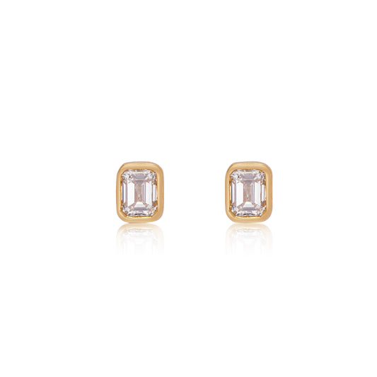 14 Karat Yellow Gold Emerald Diamond Stud Earrings
