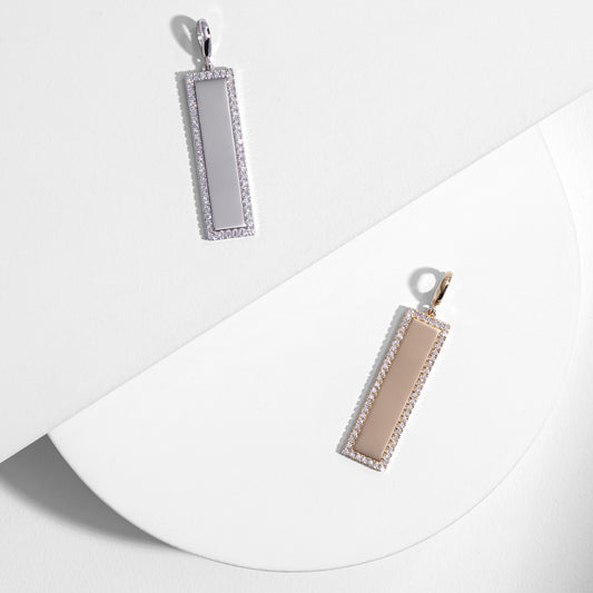 14 Karat White Gold and Diamond Slim Tag Pendant