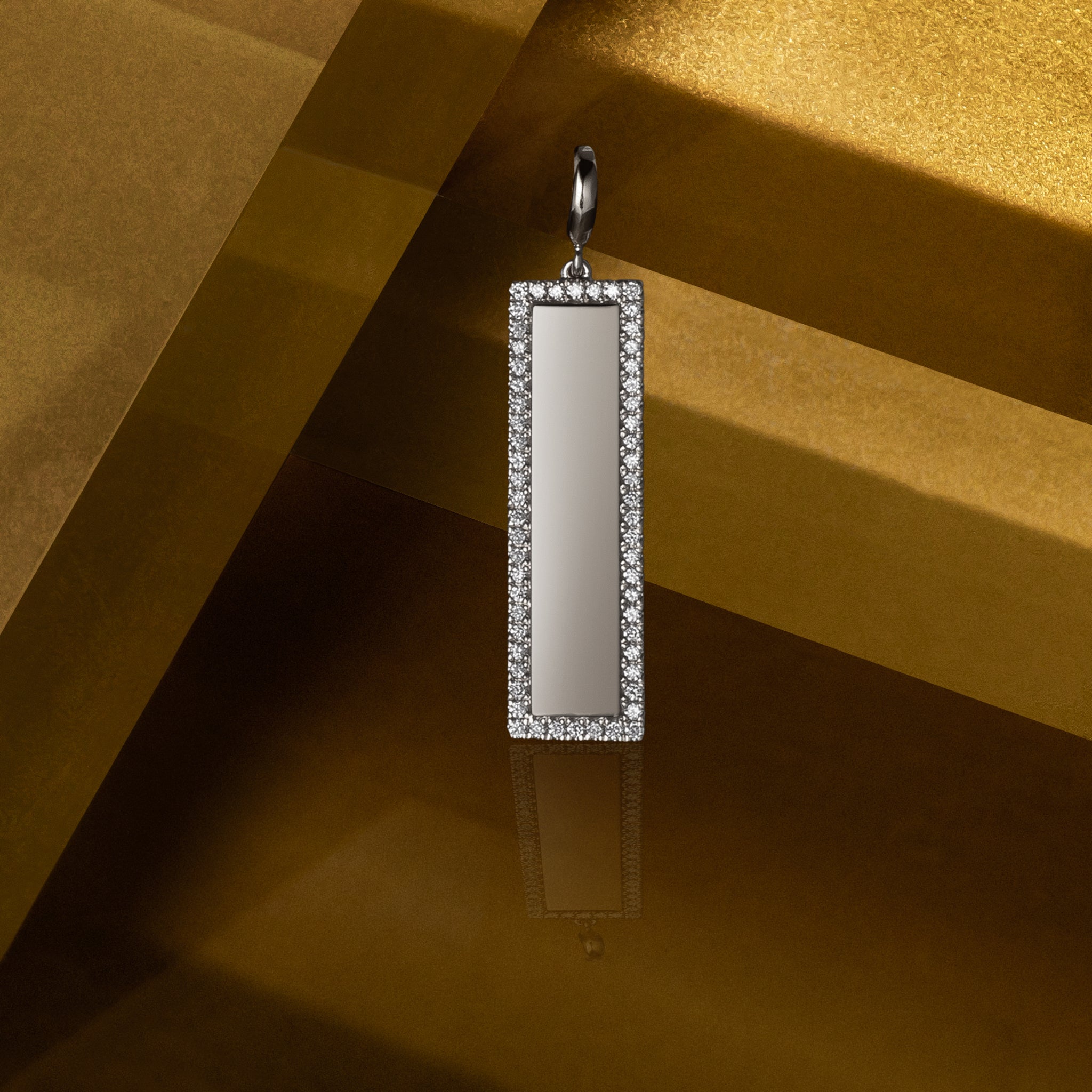 14 Karat White Gold and Diamond Slim Tag Pendant