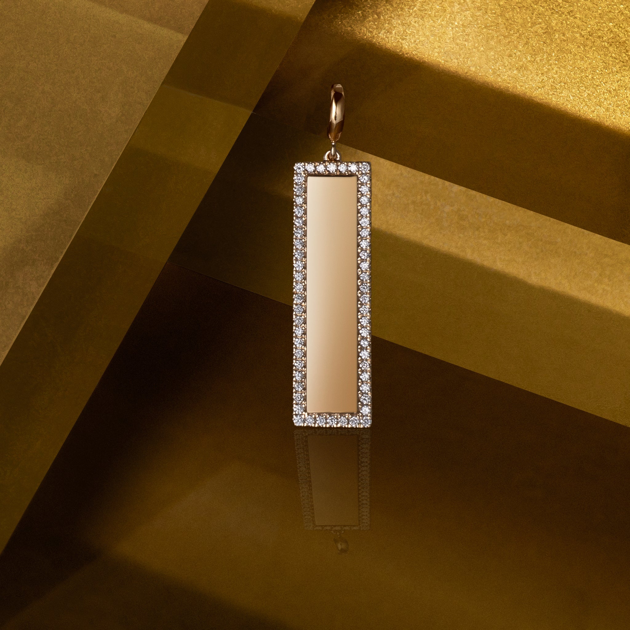 14 Karat Yellow Gold and Diamond Slim Tag Pendant