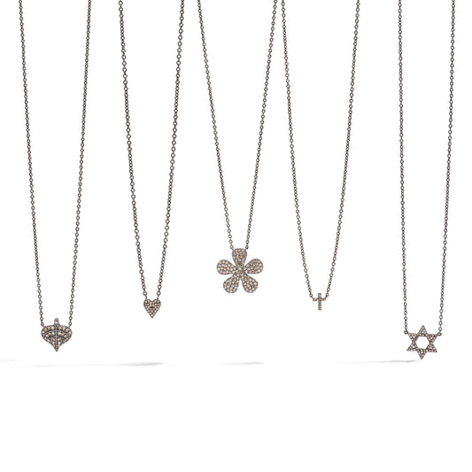 Sterling and Pave Diamond Daisy Pendant Necklace .55cts