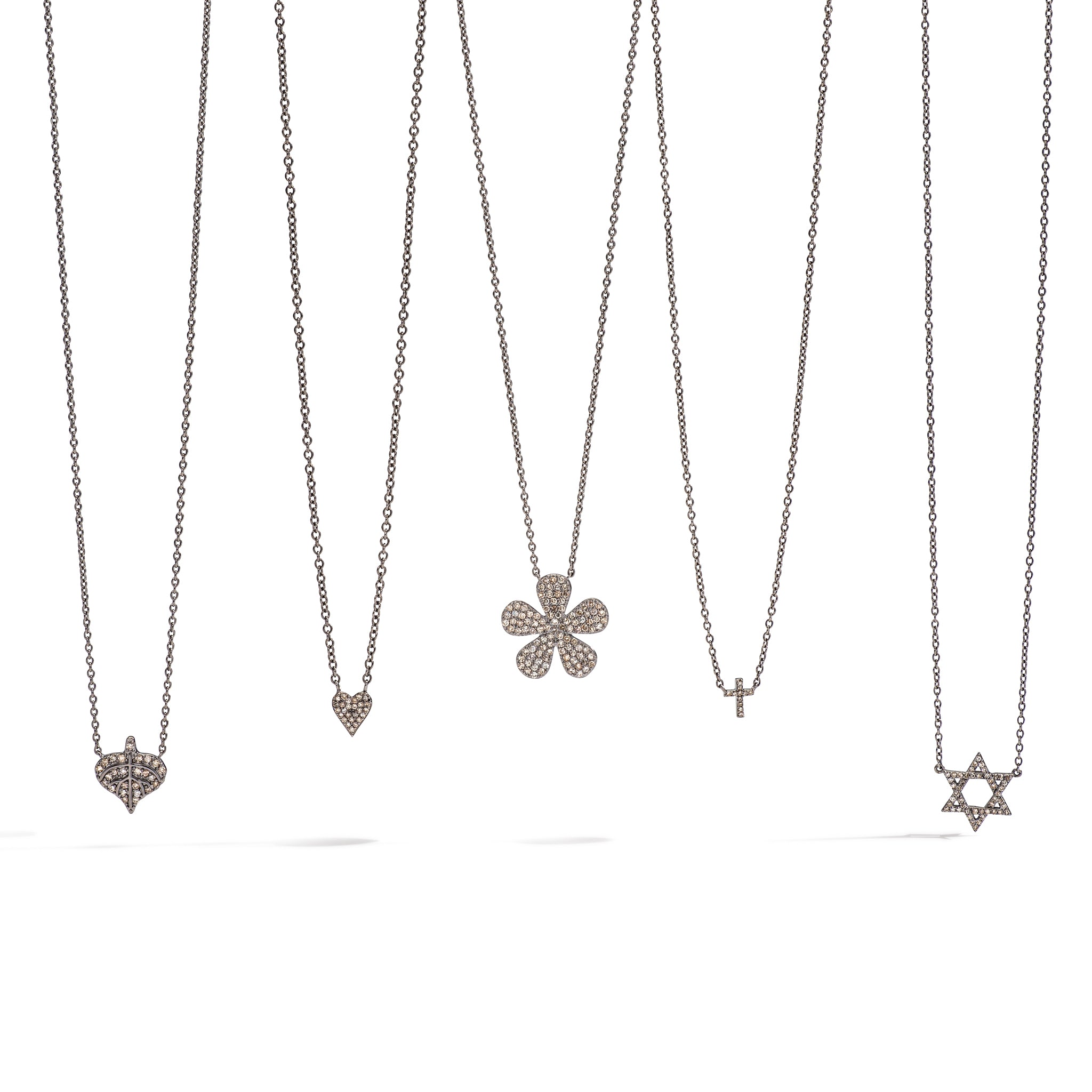 Sterling and Pave Diamond Itsy Heart Disk Pendant Necklace