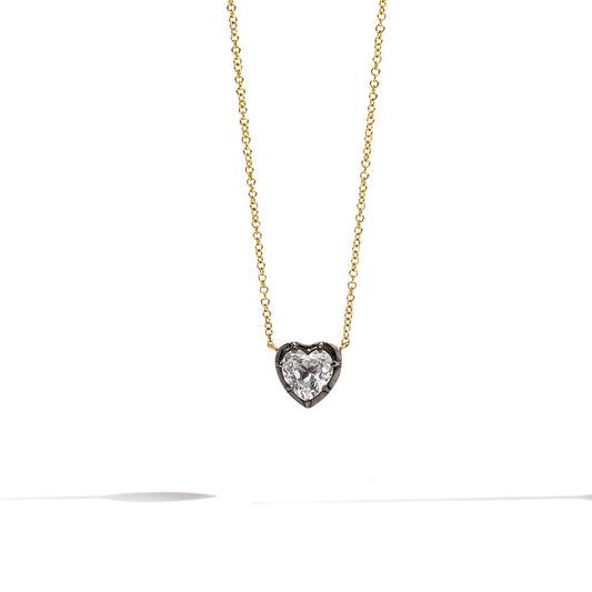 14 Karat Yellow Gold White Topaz Heart With Rhodium Halo Pendant
